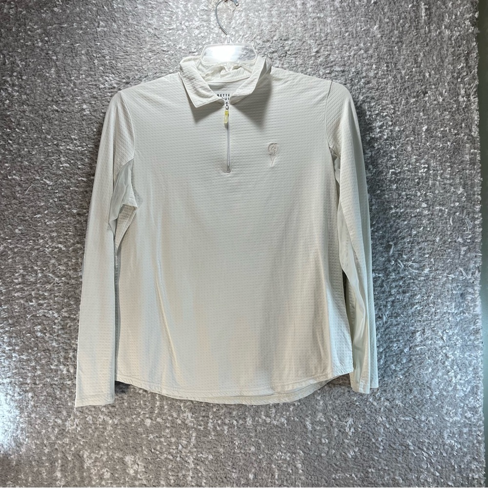 BETTE & COURT LONG SLEEVE SHIRT WOMEN'S XL Off White Beige 1/4 Zip. Nylon